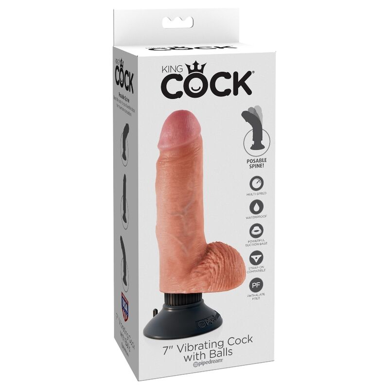 Dildo vibratore con testicoli 17.78 cm naturale, immagine 7