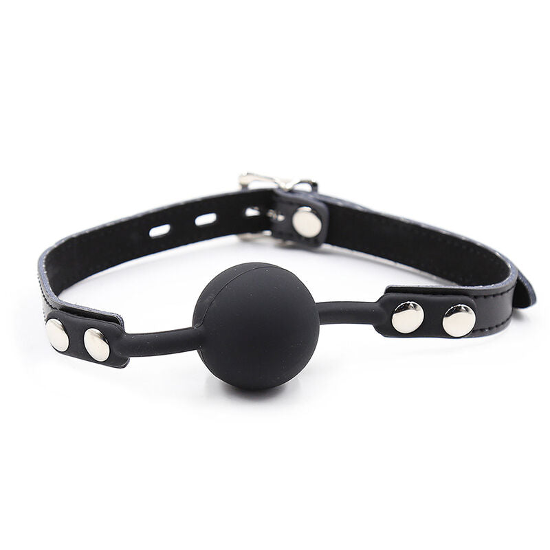 Bavaglio ball in silicone con cintura in pelle (lucchetto incluso) di Ohmama Fetish, immagine 2