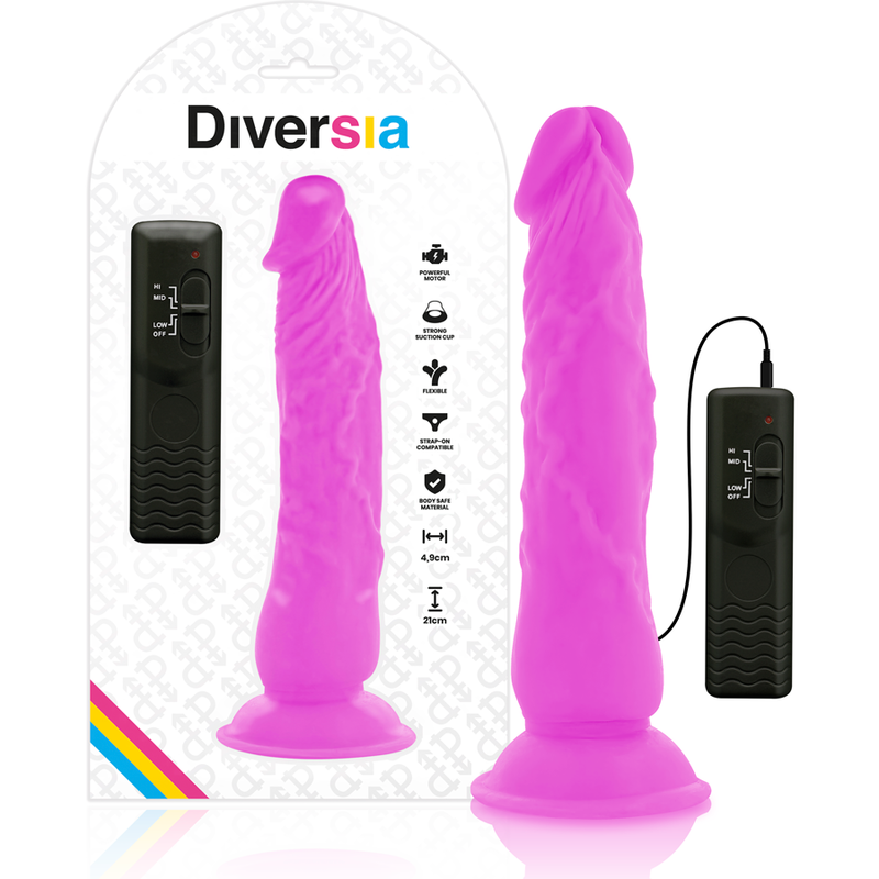 Dildo vibrante flessibile viola 21 cm Ø 4.9 cm di Diversia