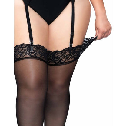 Outlet leg avenue - calze in nylon nere con top in pizzo plus, immagine 3