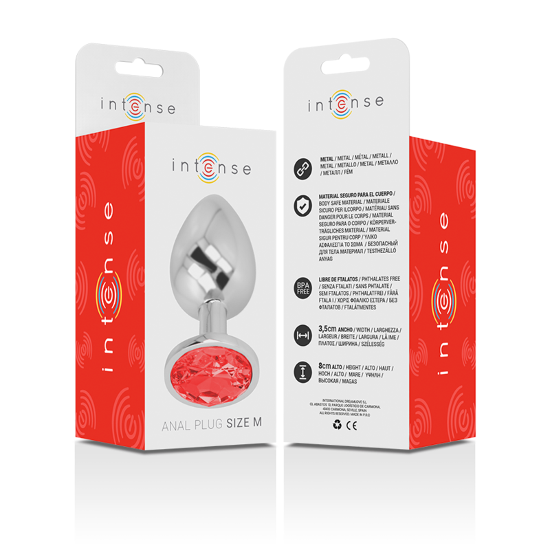 Plug anale in metallo con cristallo rosso misura M di Intense, immagine 6