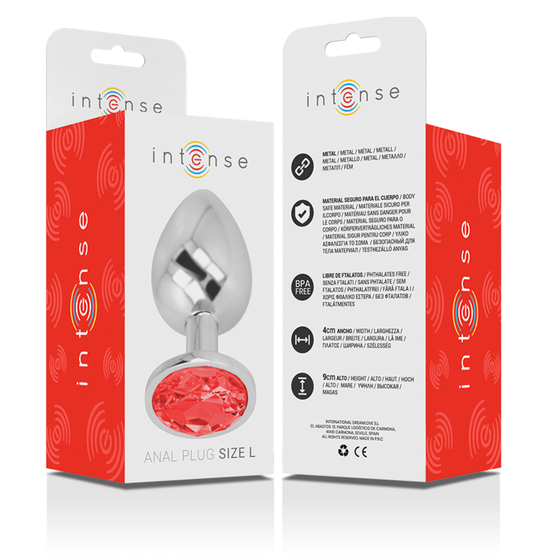 Plug anale in metallo alluminio con cristallo rosso misura L di Intense, immagine 6