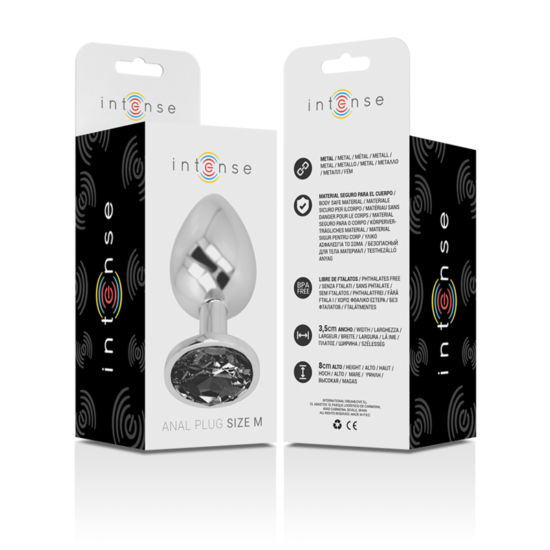 Plug anale in metallo alluminio con vetro nero taglia M di Intense, immagine 6
