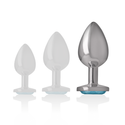 Plug anale in metallo alluminio con cristallo blu taglia L di Intense, immagine 5