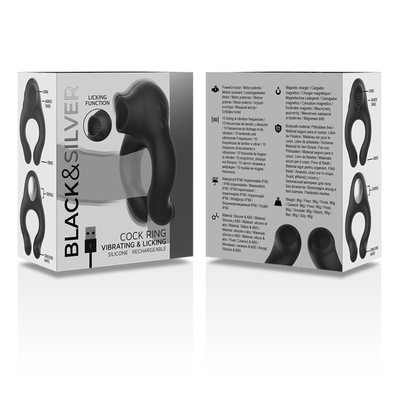 Anello vibratore in silicone 3 motori ricaricabile nero di Black&silver, immagine 7