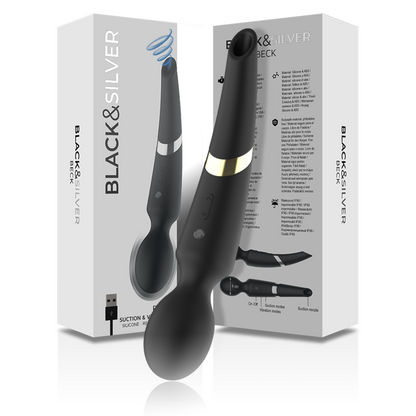 Massaggiatore wand Beck e ventosa 2 in 1 in silicone di Black&silver, immagine 6