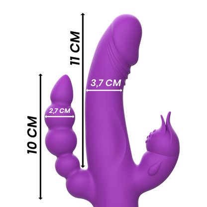 Vibratore in silicone Casanova rabbit triplo motore viola di Intense, immagine 3