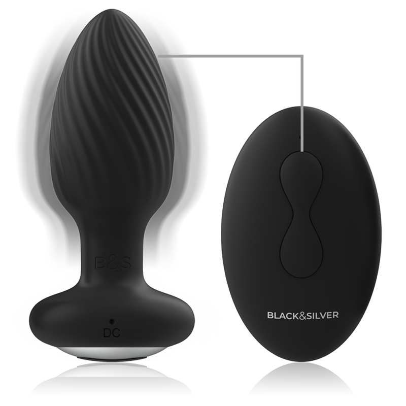 Ovetto vibrante telecomando rotatore anale in silicone con tappo Pozzetti di Black&silver, immagine 3