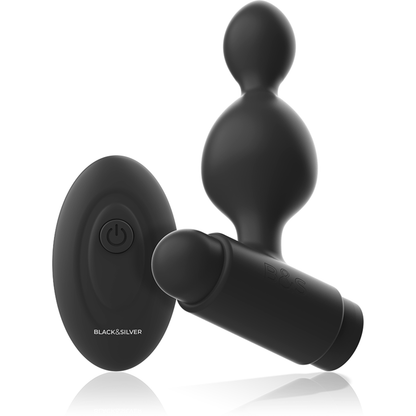 Ovetto vibrante telecomando telecomando con plug anale in silicone piccolo Tucker di Black&silver, immagine 2