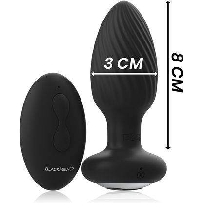 Ovetto vibrante telecomando rotatore anale in silicone con tappo Pozzetti di Black&silver, immagine 4