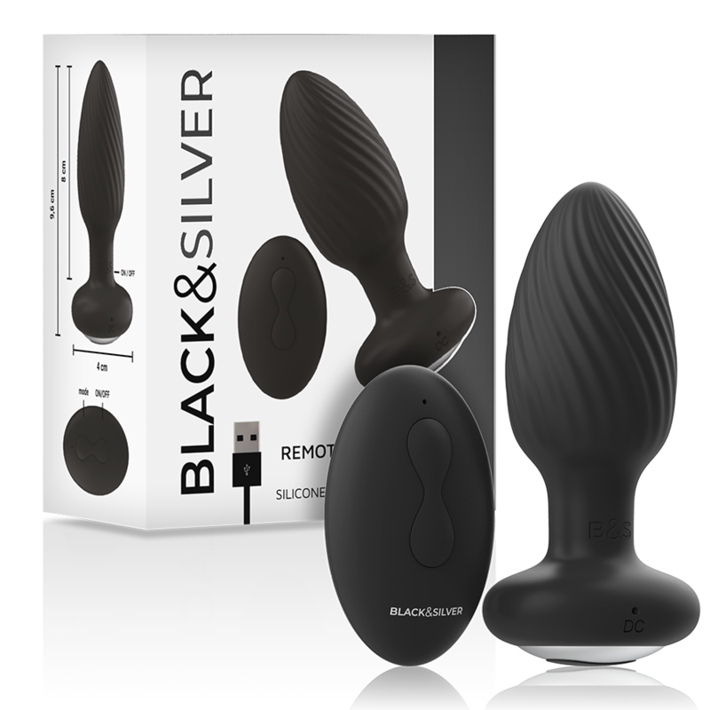 Ovetto vibrante telecomando rotatore anale in silicone con tappo Pozzetti di Black&silver