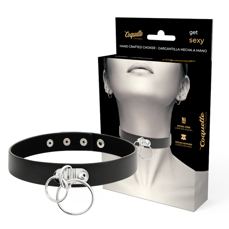 Accessorio sexy girocollo in pelle vegana con doppio anello di Coquette Chic Desire