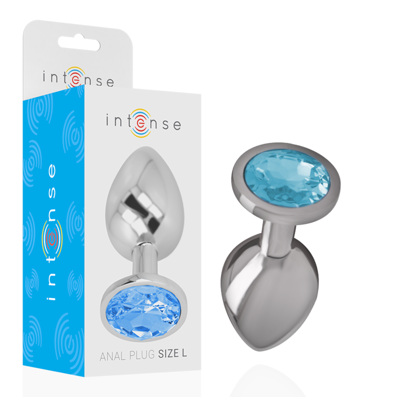 Plug anale in metallo alluminio con cristallo blu taglia L di Intense