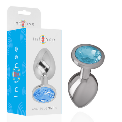 Plug anale in metallo alluminio con cristallo blu taglia S di Intense