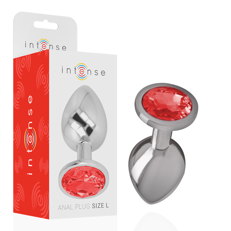 Plug anale in metallo alluminio con cristallo rosso misura L di Intense