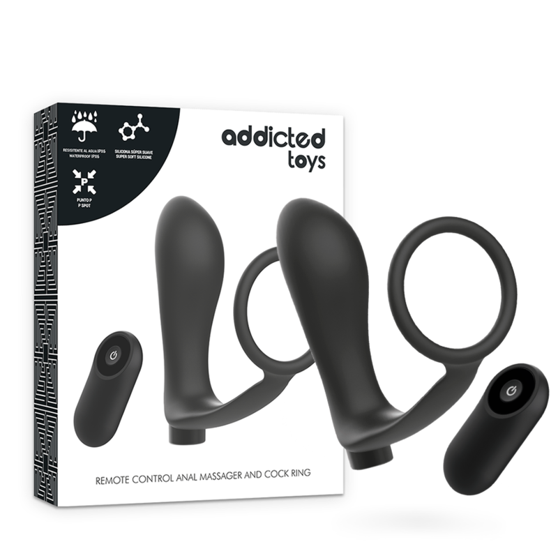 Anello per pene con telecomando plug anale nero ricaricabile di Addicted Toys