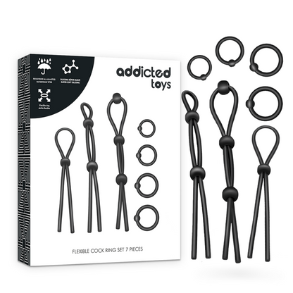 Set di anelli per il pene flessibili in silicone 7 pezzi di Addicted Toys