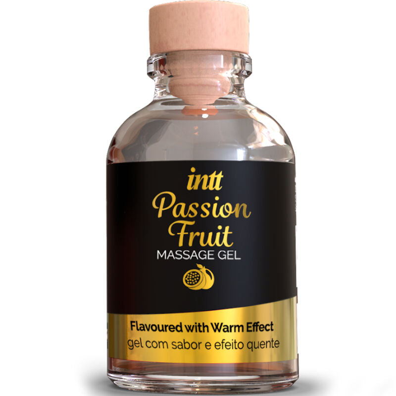 Gel da massaggio al gusto di frutto della passione con effetto calore di INTT Massage & Oral Sex
