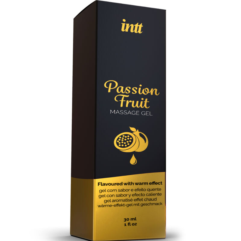 Gel da massaggio al gusto di frutto della passione con effetto calore di INTT Massage & Oral Sex, immagine 3