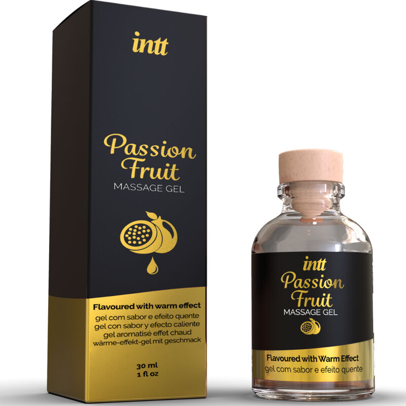 Gel da massaggio al gusto di frutto della passione con effetto calore di INTT Massage & Oral Sex, immagine 2