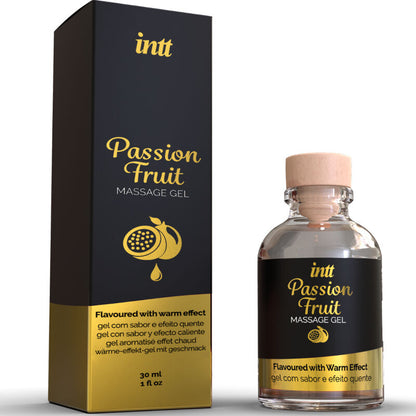Gel da massaggio al gusto di frutto della passione con effetto calore di INTT Massage & Oral Sex, immagine 2