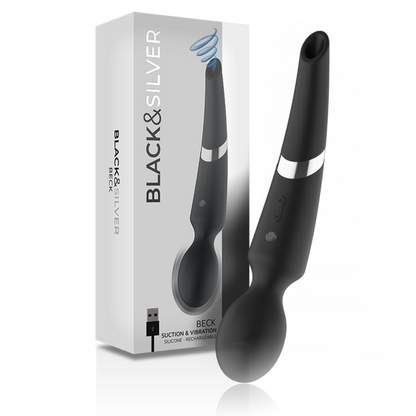 Massaggiatore wand Beck e ventosa 2 in 1 in silicone di Black&silver