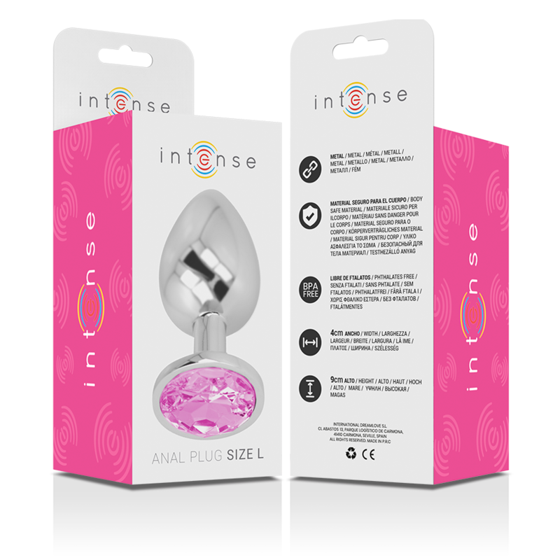 Plug anale in metallo alluminio con cristallo rosa misura L di Intense, immagine 6