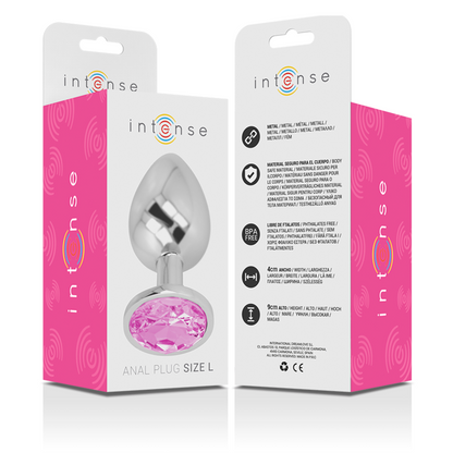 Plug anale in metallo alluminio con cristallo rosa misura L di Intense, immagine 6