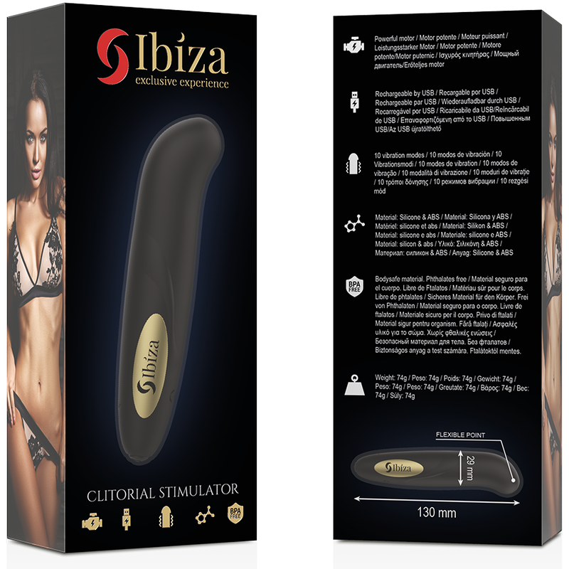 Stimolatore clitoride caricatore USB 10 modalità vibrazione dorato 13 x 2,9 cm di Ibiza, immagine 5