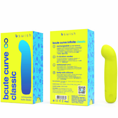 Bcute curve infinite classic vibratore in silicone ricaricabile giallo, immagine 3