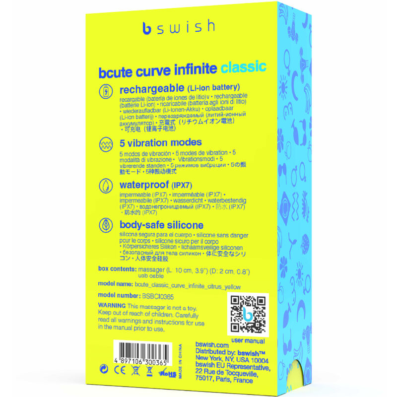 Bcute curve infinite classic vibratore in silicone ricaricabile giallo, immagine 5