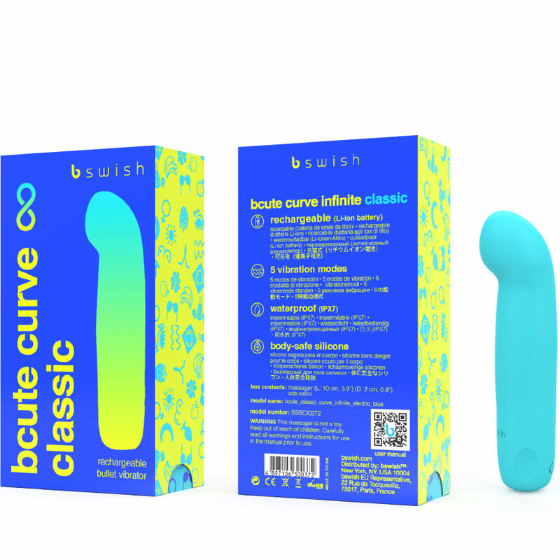 Bcute curve infinite classic vibratore ricaricabile in silicone blu, immagine 3