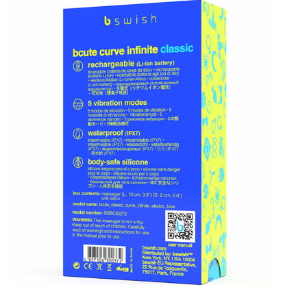 Bcute curve infinite classic vibratore ricaricabile in silicone blu, immagine 5
