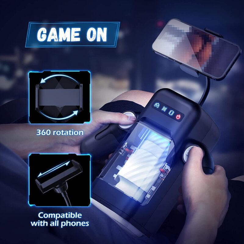 Masturbatore a vibrazione spinta con funzione riscaldamento e supporto mobile - nero di Game Cup, immagine 3