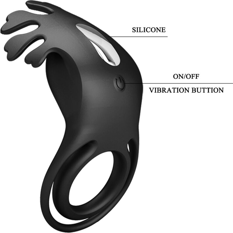 Anello vibratore Ruben 7 vibrazioni in silicone nero di Pretty Love, immagine 7