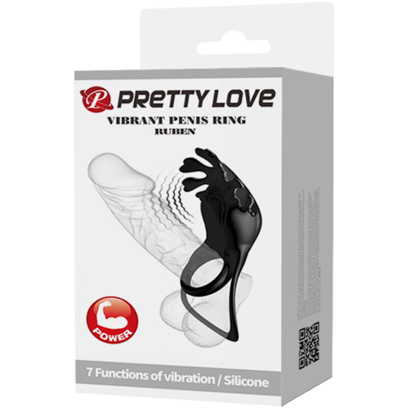Anello vibratore Ruben 7 vibrazioni in silicone nero di Pretty Love, immagine 9