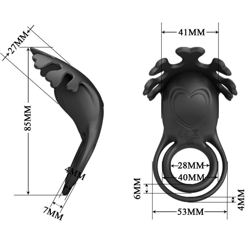 Anello vibratore Ruben 7 vibrazioni in silicone nero di Pretty Love, immagine 6
