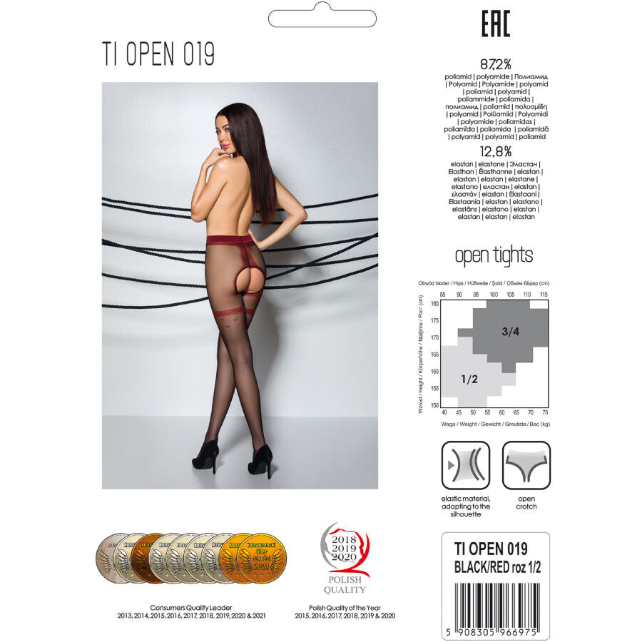 Collant Tiopen 019 Nero/rosso 3/4 20 den di Passion, immagine 5