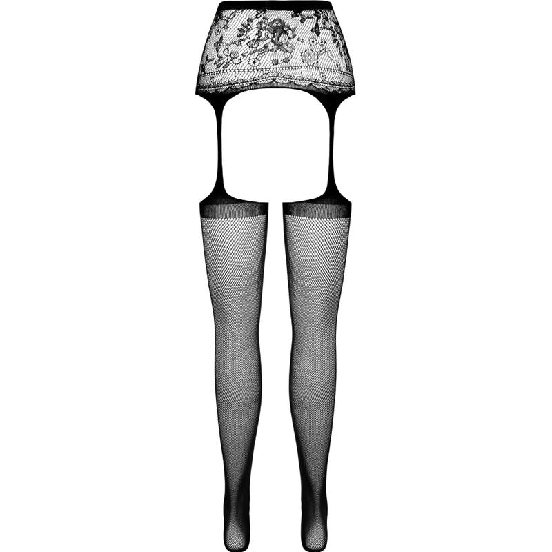 Collant S028 nero con giarrettiera taglia unica di Passion, immagine 6