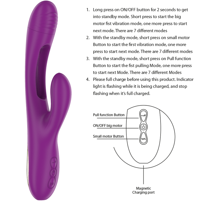 Vibratore Apolo multifunzione ricaricabile 7 vibrazioni con lingua oscillante viola di Intense, immagine 5
