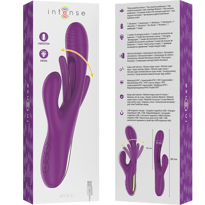Vibratore Apolo multifunzione ricaricabile 7 vibrazioni con lingua oscillante viola di Intense, immagine 7