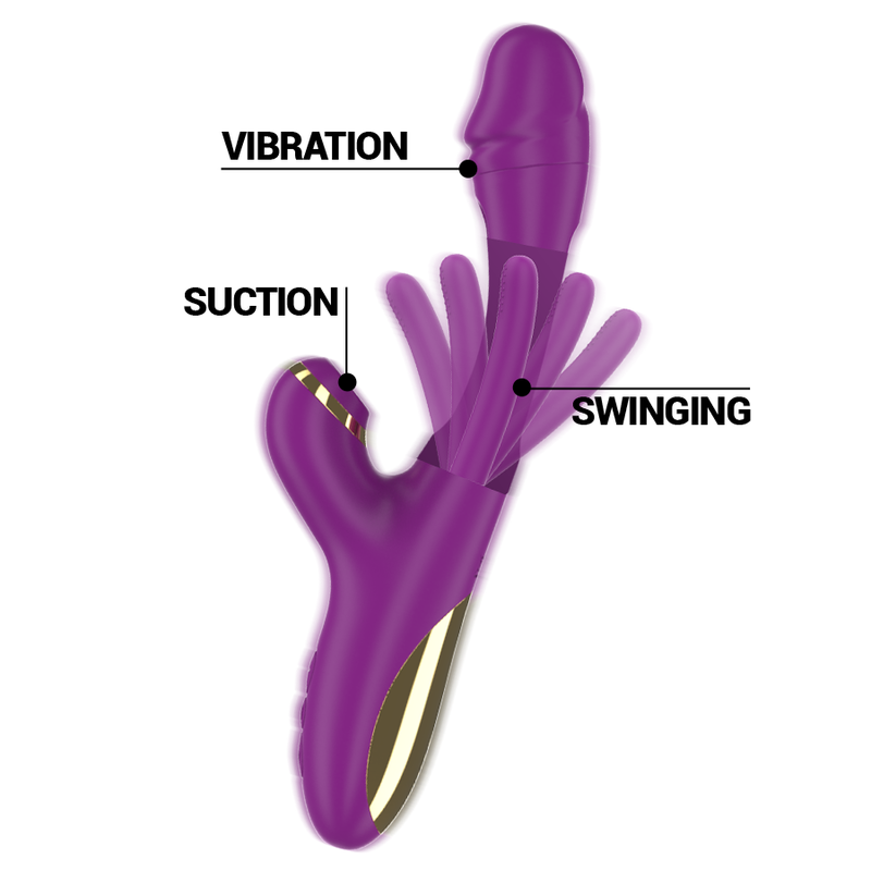 Vibratore Ateneo multifunzione ricaricabile 7 vibrazioni con lingua oscillante e aspirazione viola di Intense, immagine 3