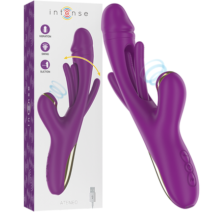 Vibratore Ateneo multifunzione ricaricabile 7 vibrazioni con lingua oscillante e aspirazione viola di Intense