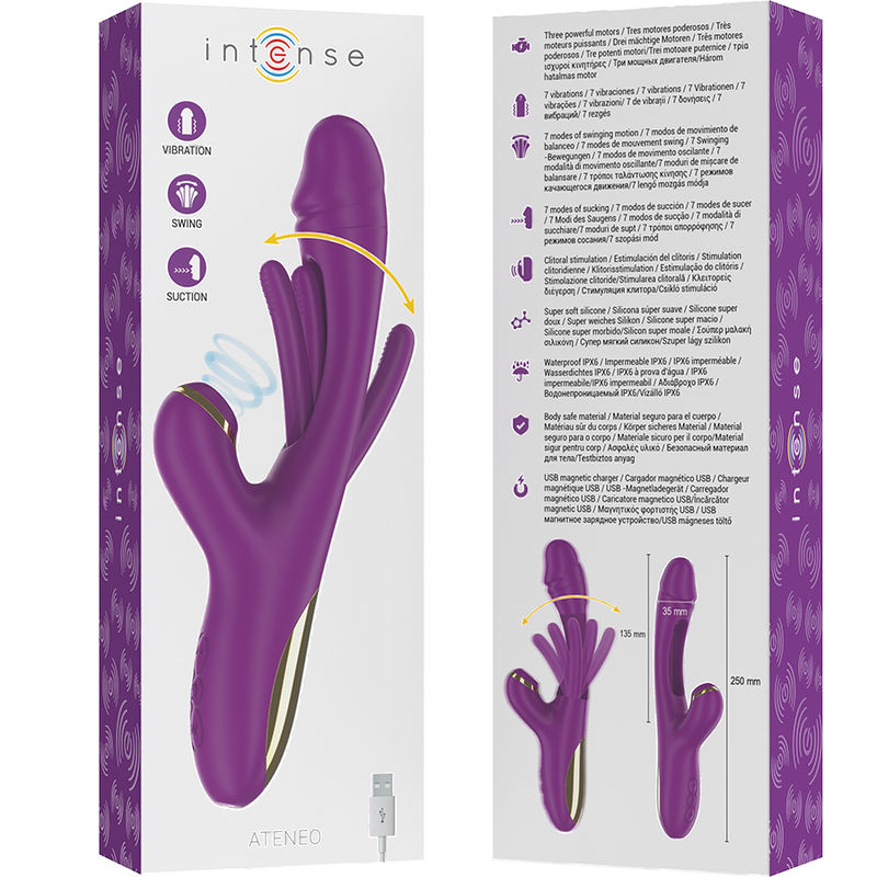 Vibratore Ateneo multifunzione ricaricabile 7 vibrazioni con lingua oscillante e aspirazione viola di Intense, immagine 7