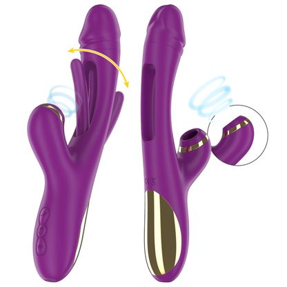 Vibratore Ateneo multifunzione ricaricabile 7 vibrazioni con lingua oscillante e aspirazione viola di Intense, immagine 2