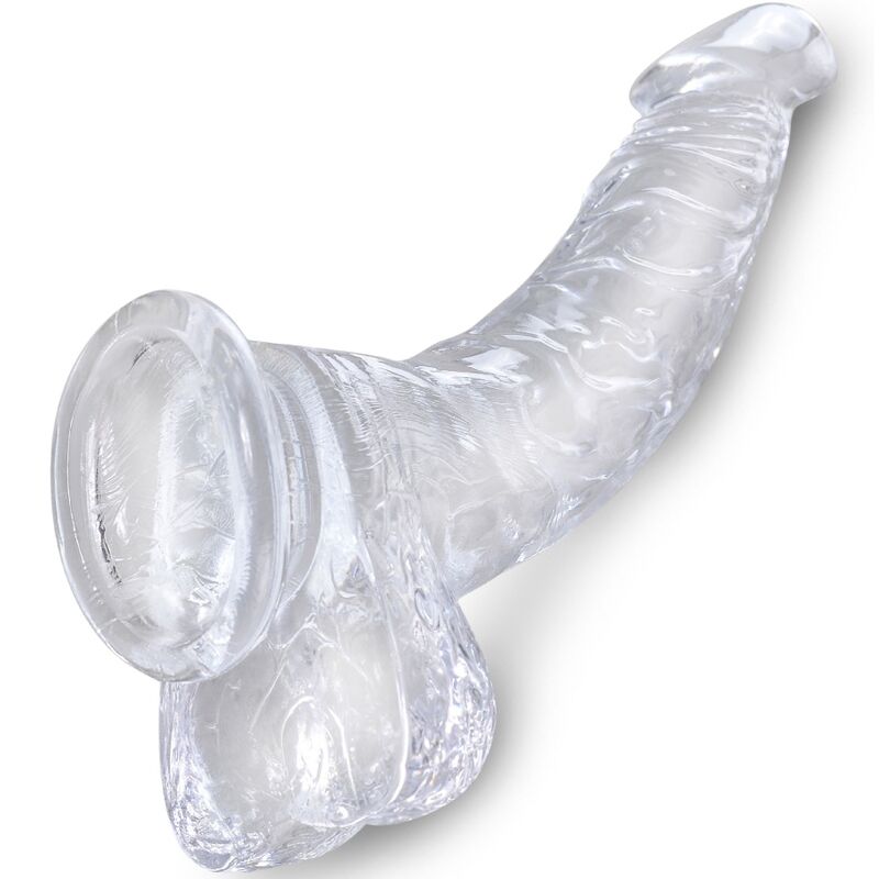Dildo clear curvo realistico con sfere 16.5 cm trasparente, immagine 3