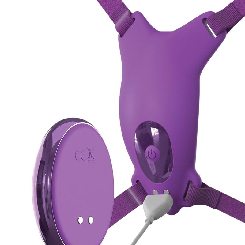 Ovetto vibrante pettorina con farfalla vibrante, ricaricabile e telecomando viola di Fantasy For Her, immagine 4
