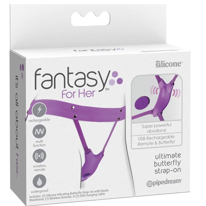 Ovetto vibrante pettorina con farfalla vibrante, ricaricabile e telecomando viola di Fantasy For Her, immagine 5