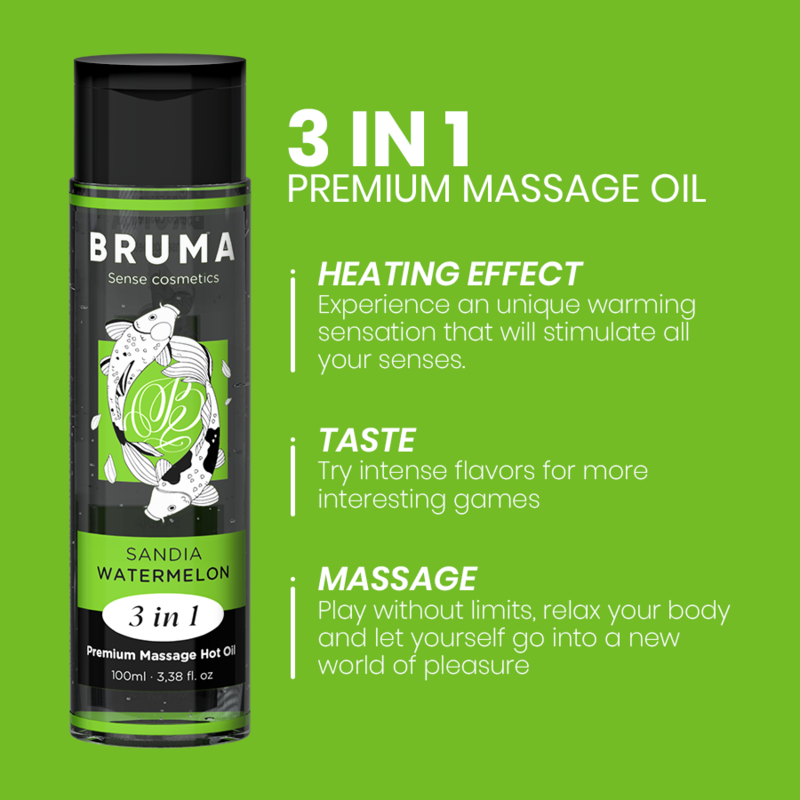 Olio da massaggio premium effetto calore sapore anguria 3 in 1 - 100 ml di Bruma, immagine 4