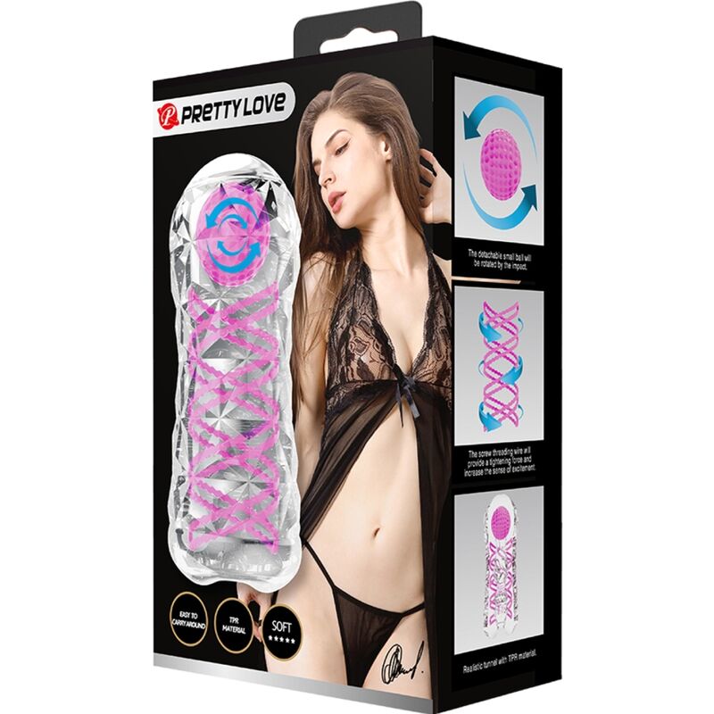 Masturbatore maschile fantasy con spirale interna e sfere trasparenti di Pretty Love, immagine 9